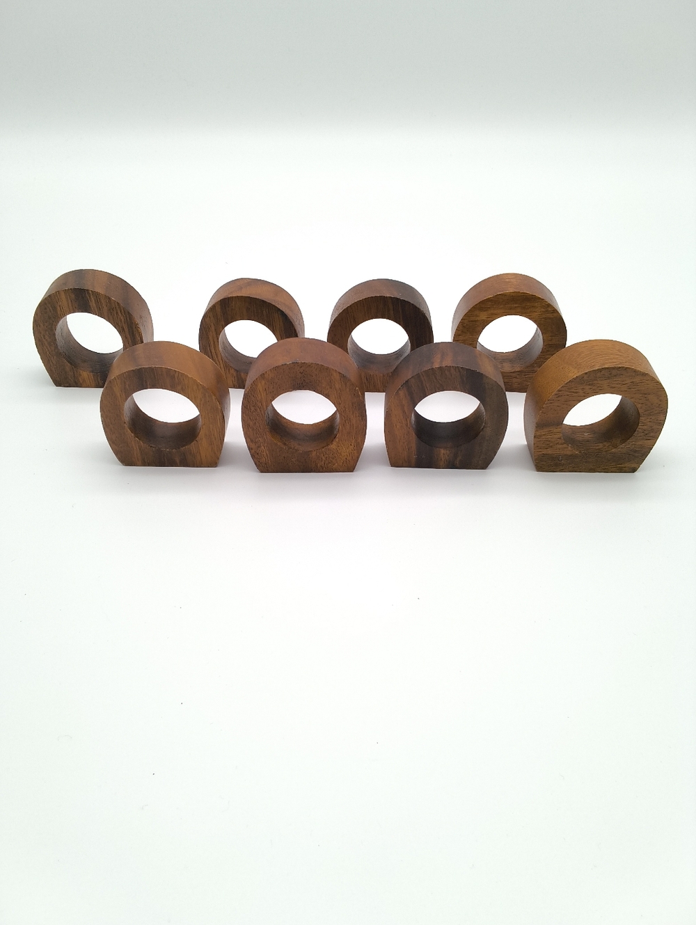 8 Vintage Mid-Century Modern Teak Wood Napkin Rings - D-Shape